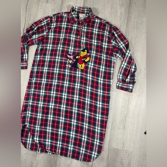Vintage Disney Winnie The Pooh Pajama 1/4 Button Shirt Womens One Size Check - Picture 3 of 9